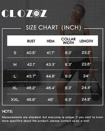 Miniatura 6 de CLOZOZ Camisas de malla para mujer, camisetas sin mangas transparentes