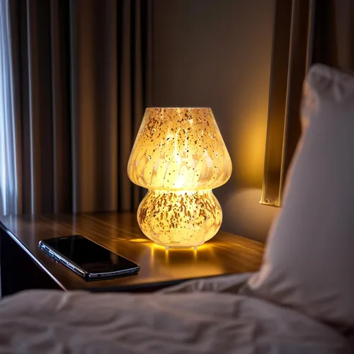 Miniatura 6 de Lámpara de mesa inalámbrica de cristal con forma de hongo para dormitorio, lámparas de mesita de noche de escritorio pequeñas para sala de estar