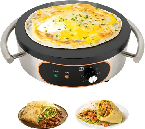 Máquina comercial de crepé, máquina para hacer panqueques, 16 pulgadas, antiadherente, 1500 W, temperatura constante, superficie de cocción de