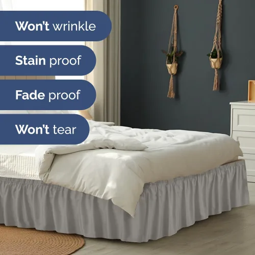 Miniatura 5 de Falda de cama envolvente con volantes, color gris claro, para camas de tamaño matrimonial con altura de 38 cm CGK Linens - Falda de cama plisada