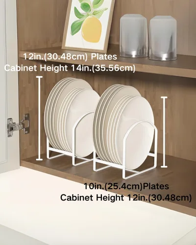 Miniatura 7 de LINFIDITE Paquete de 2 soportes organizadores de platos de cocina para gabinete, ahorrador de espacio, estante de almacenamiento de platos Negro