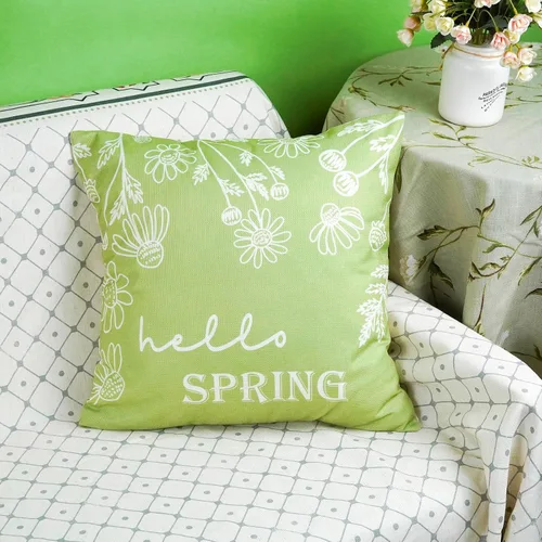 Miniatura 5 de ONWAY Juego de 2 fundas de almohada primaverales de 18 x 18 pulgadas, decoración floral de Hello Spring, para exteriores, patio, funda de cojín