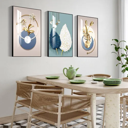 Miniatura 9 de MPLONG Arte de Pared, Arte de Pared Enmarcado de Estilo Brillante, Arte Moderno Abstracto en Forma de Patrón Blanco Azul Amarillo Gris Arte Negro