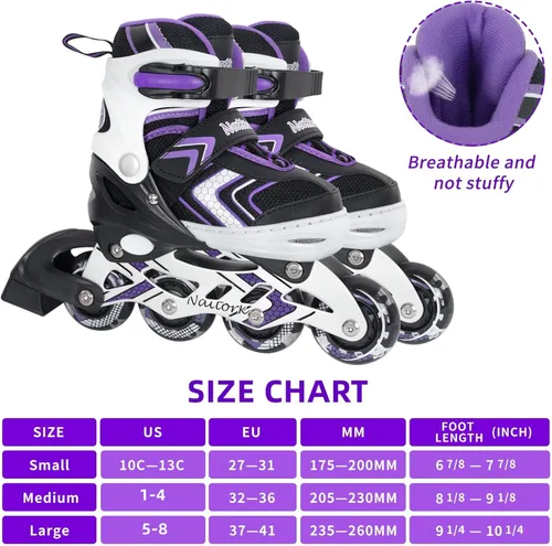 Miniatura 2 de Patines en línea NATTORK para niños, niñas y niños con ruedas completamente iluminadas, patines ajustables seguros y duraderos, patines para Púrpura