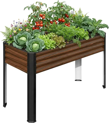 SnugNiture Cama de jardín elevada con patas, 48 x 18 x 32 pulgadas, maceta elevada de metal para exteriores, patio trasero, balcón