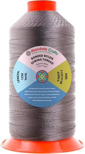 Miniatura 27 de Mandala Crafts - Hilo de nailon para coser cuero, tapicería, mezclilla y para trenzar el pelo; resistente, 1500 yardas, tamaño 69 T70 Marrón