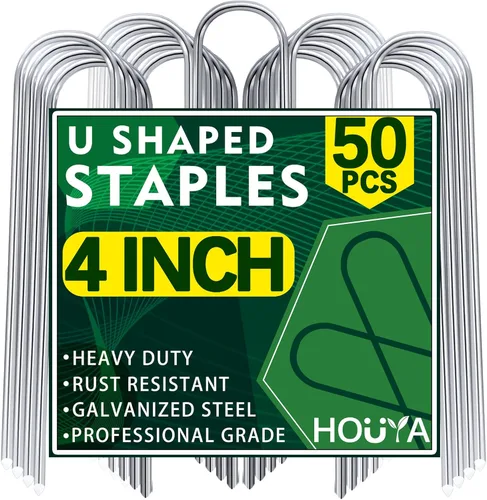Paquete de 50 estacas de jardín con estacas de riego por goteo de 4 pulgadas en forma de U, estacas galvanizadas para paisaje, estacas de jardín,
