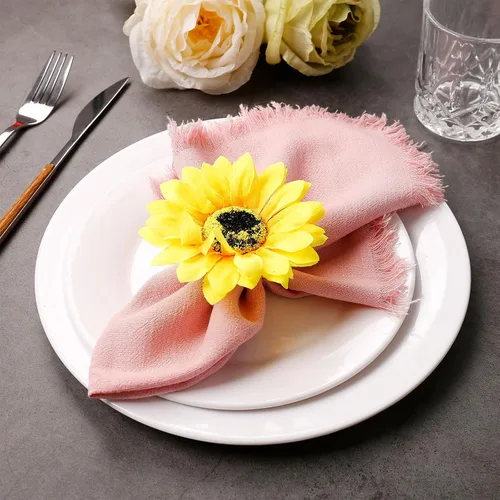 Miniatura 11 de Juego de 8 servilletas de tela de lino de algodón para el día de San Valentín, servilletas hechas a mano con flecos para bodas elegantes, Navidad