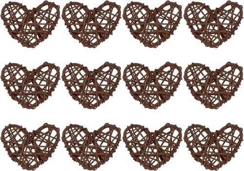 MECCANIXITY 12 piezas de jarrón de ratán en forma de corazón de ratán natural para decoración del día de San Valentín, boda, decoración del hogar,