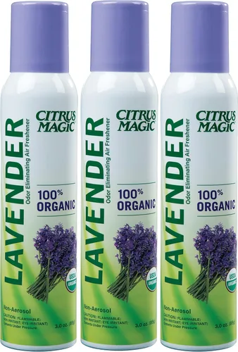 Citrus Magic Ambientador en aerosol orgánico natural que elimina olores, eucalipto lavanda, 3 onzas, paquete de 3