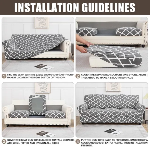 Miniatura 6 de SearchI - Funda de sofá biplaza elástica, 3 piezas con 2 fundas de cojín independientes, lavable, protector de muebles para sala de estar