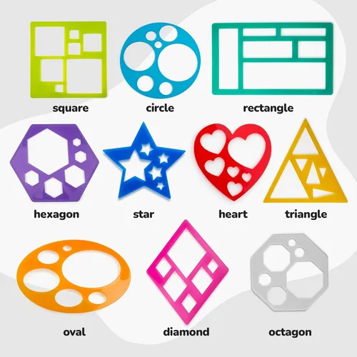 Miniatura 3 de Karty Shape - Juego de plantillas para niños, juego de 10 piezas, kit de plantillas de dibujo colorido, suministros divertidos de artes