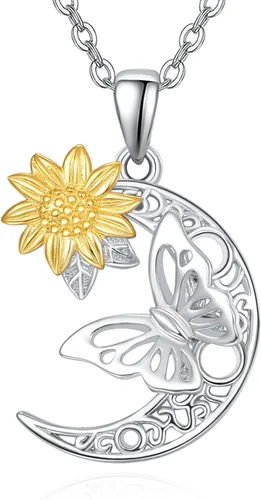 Palpitate Collar de mariposa de perro y rana para mujer, collares de corazón de ópalo, luna y estrellanudo celtagirasolplata de ley 925 para mujeres
