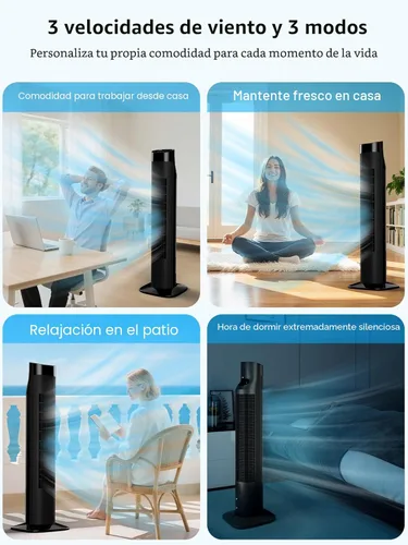 Miniatura 6 de Uthfy Ventilador de torre con control remoto, ventilador portátil oscilante de 120°, 3 velocidades y 3 modos, temporizador de 7.5 horas