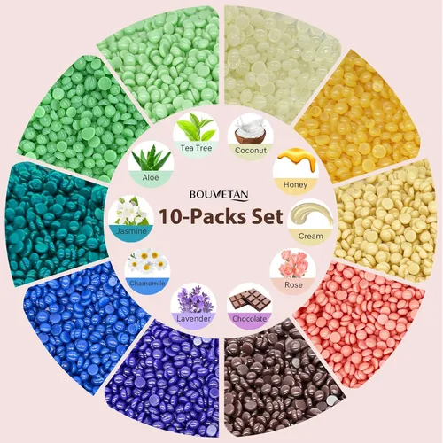 Miniatura 2 de Cuentas de cera dura de 2.2 libras, paquete de 10 granos de cera variados para depilación, piel sensible, ideal para cara, cejas, bikini, axilas