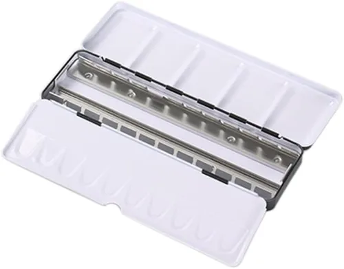 Miniatura 11 de Jinberry Lata de acuarela de metal con paleta de mezcla plegable, paleta de acuarela vacía multifuncional con sartenes, paleta de bandeja de pintura