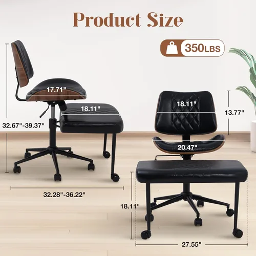 Miniatura 2 de Silla de oficina ergonómica con patas cruzadas con ruedas, altura ajustable y giratoria de 360° para meditación, escritorio y yoga, diseño cruzado