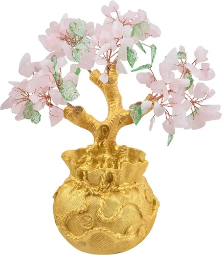 Miniatura 8 de mookaitedecor Árbol de dinero de cristal de 7 chakras con base de bolsa de dinero dorada, adorno de bonsái de árbol de Feng Shui para decoración