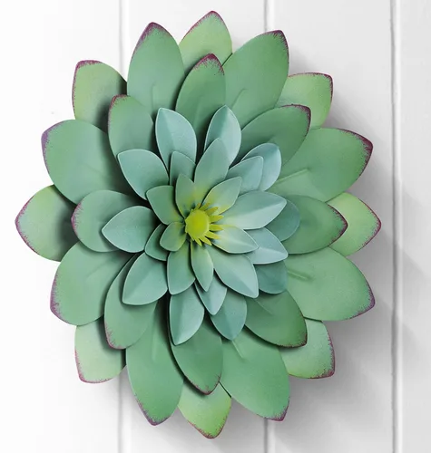 Miniatura 7 de Everydecor Decoración de pared colgante de suculentas, verde, pintado a mano, arte de flores de metal 3D para sala de estar, dormitorio, cocina