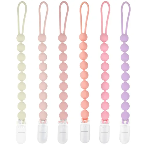 Miniatura 7 de MINMUNJIU Clips de silicona para chupete para niños, paquete de 6 clips suaves y flexibles de una pieza para chupete para niños