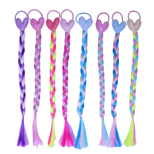 8 extensiones de cabello de colores, trenzas con bandas de goma, coloridos accesorios para el cabello de fiesta de cola de caballo sintética Estilo