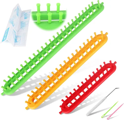 Miniatura 8 de Katech Juego de 3 telares de tejer rectangulares, pinzas densas, tejedor de telar de diferentes tamaños, juego de telares de tejido de plástico
