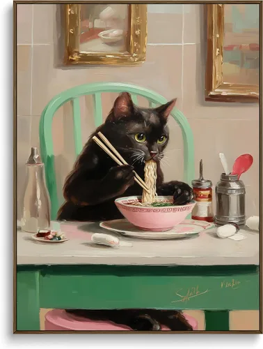 Lienzo decorativo de pared de gato, pintura divertida de gato, impresiones artísticas japonesas vintage, bonitos pósteres enmarcados, ilustraciones