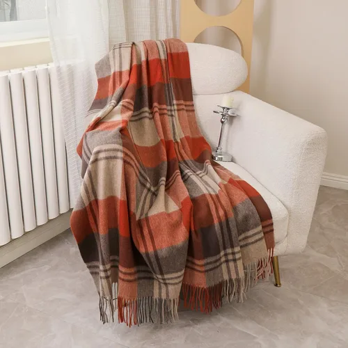 Miniatura 10 de Manta Jacquard de Lana Pura con Borlas, Grande 55x83 pulgadas, 1.5 libras, Manta de Rodilla de Lana de Cordero Suave y Cálida para Sofá Cama