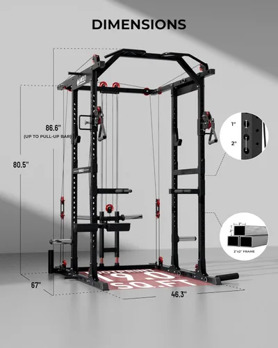 Miniatura 6 de Mikolo Jaula de potencia K6 2.0, estante de alimentación con sistema de cruce de cables, estante para sentadillas de 2000 libras con sistema