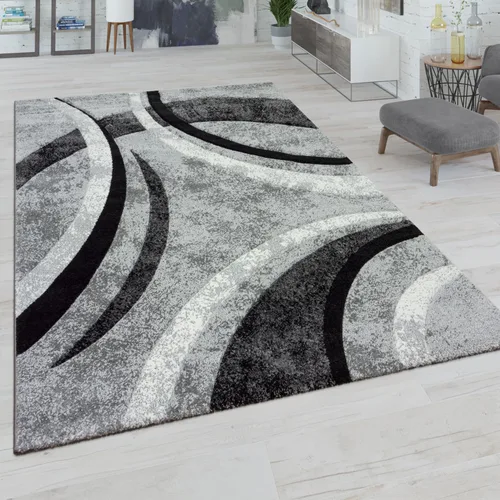 Miniatura 2 de Paco Home Alfombra de área gris y blanca para sala de estar, diseño abstracto moderno, tamaño: 2'8" x 9'10