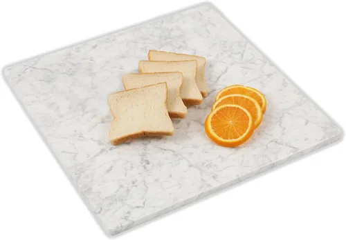 Miniatura 24 de Diflart Tabla de cortar de piedra de mármol natural para cocina, 16x16 pulgadas, negra, tabla de mármol grande para repostería con pies