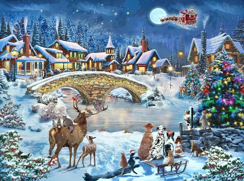 Miniatura 9 de Rompecabezas de 500 piezas para adultos, rompecabezas grande de 27 x 20 pulgadas, decoración de Papá Noel de invierno para fiestas familiares