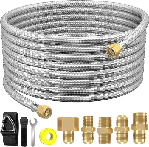 Extensión de manguera de propano trenzada de alta presión de 24 pies y accesorios con acoplamiento de conversión de abocinado de 3/8 pulgadas a NPT