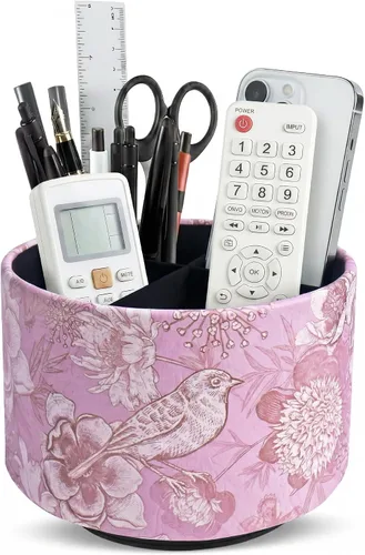 Miniatura 73 de Organizador Redondo de Cuero para Suministros de Arte, Soporte para Control Remoto, Rotación de 360 Grados, Soporte Multifuncional para Lápices