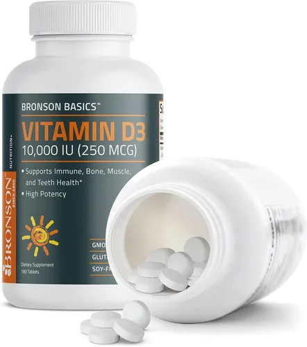 Miniatura 5 de Bronson Vitamina D3 10,000 UI (250 MCG) para función muscular saludable y apoyo inmunológico, sin OGM, 180 tabletas