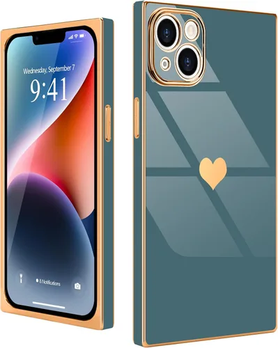 Miniatura 52 de Compatible con iPhone 12 Funda Rectangular Bonita Chapado Dorado Lujo Corazón de Amor Funda de Teléfono para Mujeres Niñas A Prueba de Golpes