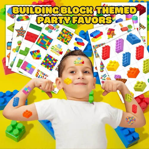 Miniatura 2 de 96 tatuajes temporales precortados de bloques de construcción, bonitos recuerdos de fiesta para niños, niños y niñas, suministros para fiestas