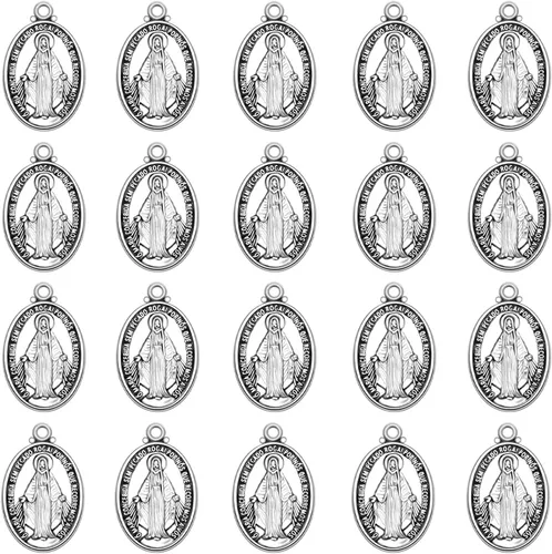Miniatura 9 de 60 dijes ovalados de metal de Cruz del Perdon Católica Virgen De Guadalupe religiosos Medalla De La Virgen Milagrosa para hacer collares, pulseras