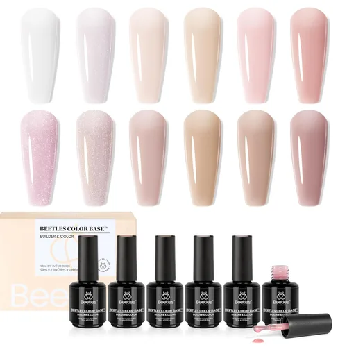 Miniatura 12 de Beetles - Esmalte de uñas de gel con base de goma, 6 colores nude, esmalte de gel rosa, melocotón, neutro, transparente, francesa, colores base