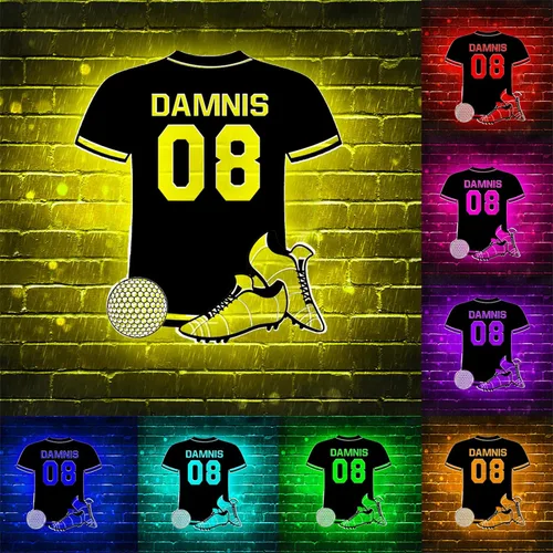Miniatura 8 de Letrero de metal de béisbol personalizado con luz LED, nombre de camiseta de béisbol personalizable, número, decoración de pared, regalo para casco
