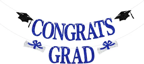 Banner de felicitaciones graduadas, decoraciones de graduación de la clase de 2024, pancarta de felicitaciones graduadas, decoraciones azules para