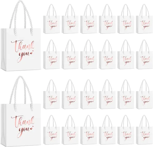 Honoson 30 mini bolsas de regalo con asa de 4 x 2.75 x 4.5 pulgadas, pequeña bolsa de agradecimiento de papel de aluminio para boda, baby shower,
