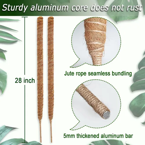 Miniatura 2 de Paquete de 2 postes de musgo, poste de musgo flexible de 28 pulgadas para plantas Monstera, postes de musgo para plantas trepadoras de interior, 2 x