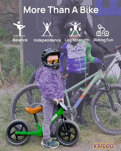 Miniatura 2 de KRIDDO Bicicleta de equilibrio para niños de 2 años, de 18 meses a 5 años, bicicleta de empuje de 12 pulgadas con placa personalizada