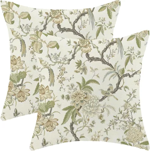 Miniatura 35 de CXMEIFLY Juego de 2 fundas de almohada de hojas florales de primavera de 16 x 16 pulgadas, para decoración de flores chinoiserie, almohadas