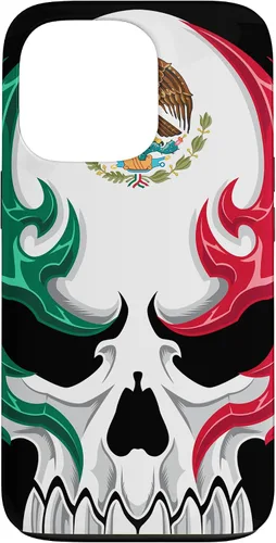Miniatura 10 de iPhone 13 Pro Max Bandera de México - Estilo tribal de calavera mexicana - Funda hecha en México