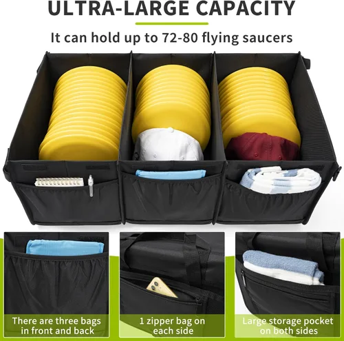 Miniatura 2 de Bolsa de almacenamiento de disco de golf duradera de gran capacidad con divisores y múltiples bolsillos laterales, color negro