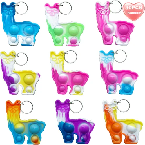 Paquete de 30 llaveros de alpaca con diseño de arcoíris a granel, lindas llamas, de alpaca, regalo de burbujas para adultos, niños y niñas, regalos