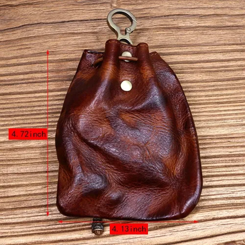 Miniatura 2 de Wugebud 1 llavero medieval de cuero, organizador de monedas, soporte para cambios, bolsa de cuero con cordón para hombres y mujeres, Marrón