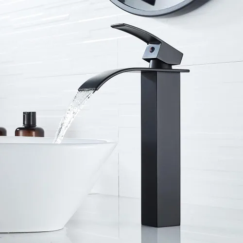Miniatura 4 de VOTON - Grifo de baño cromado en cascada, de un solo agujero para lavabo, con cubierta Negro (T-Black)